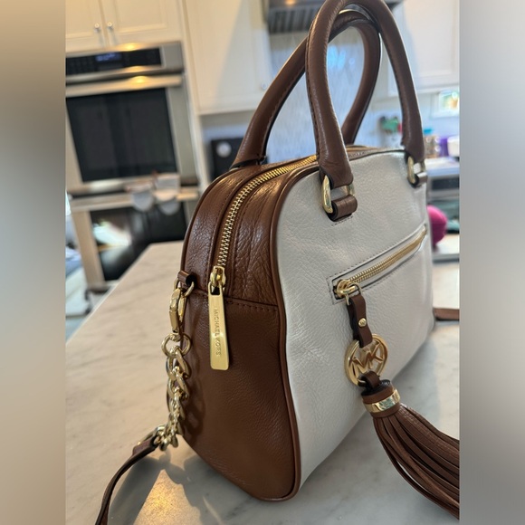 Michael Kors Knox Tassel Bag with Shoulder Strap, Brown&White, 11”Wx9”Hx4.5”D - Picture 4 of 6